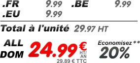 Vos domaines alldom .fr .eu et .be à 24.99 € HT / an